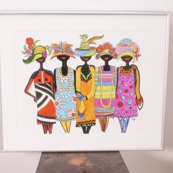 Framed & Signed Black Ladies in Hats 29"x24"